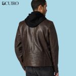 Men’s Jaxson Brown Hooded Moto Leather Jacket