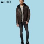 Men’s Jaxson Brown Hooded Moto Leather Jacket