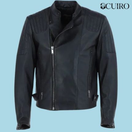 Men’s Leather Vegetable Tanned Side Zip Biker Jacket Black