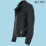 Men’s Leather Vegetable Tanned Side Zip Biker Jacket Black