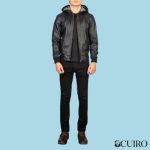 Men’s Nintenzo Black Hooded Leather Bomber Jacket