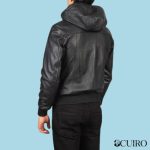 Men’s Nintenzo Black Hooded Leather Bomber Jacket