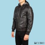 Mens Nintenzo Brown Hooded Leather Bomber Jacket