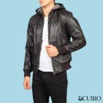 Mens Nintenzo Brown Hooded Leather Bomber Jacket