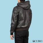 Mens Nintenzo Brown Hooded Leather Bomber Jacket