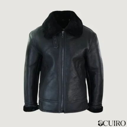 Men’s Real Leather B3 Flying Pilot Jacket Warm Winter-B3 Black
