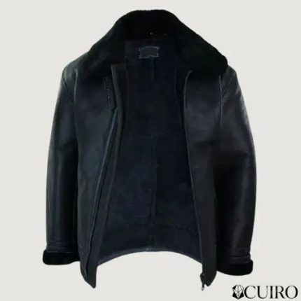 Men’s Real Leather B3 Flying Pilot Jacket Warm Winter-B3 Black