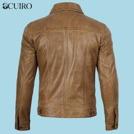 Men’s Real Leather Camel Brown Trucker Jacket