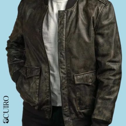 Men’s Rebel Leather Distressed Black Bomber Jacket