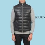 Men’s Reeves Black Leather Puffer Vest