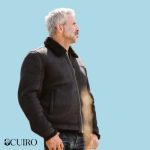 Men’s Shearling Leather Black Bomber Jacket - Image 5