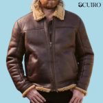 Men’s Shearling Leather Brown Bomber Jacket