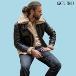 Men’s Sheepskin Aviator Shearling Flight Black Leather Jacket