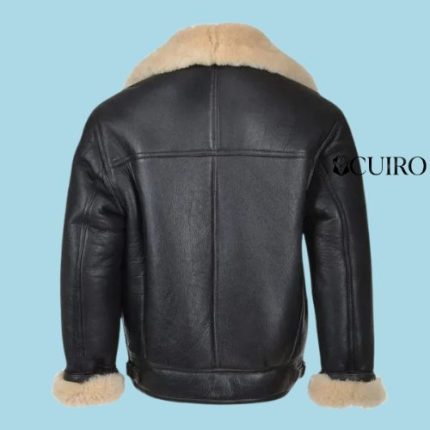 Men’s Sheepskin Flight Shearling Fur Black Bomber Leather Jacket