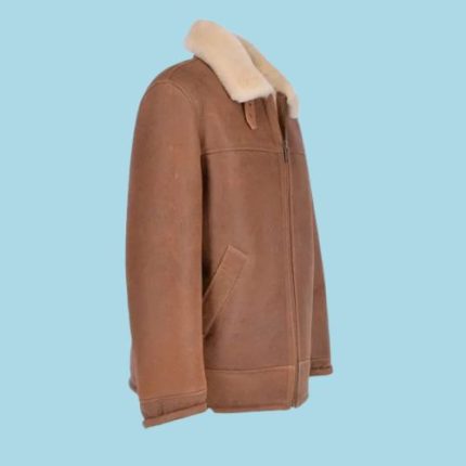 Men’s Sheepskin Pilot Flight RAF Bomber Brown Leather Jacket