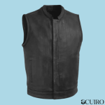 Men’s Top Rocker Motorcycle Black Leather Vest