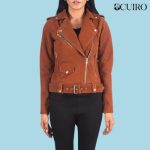 Womens Alison Brown Suede Biker Jacket