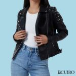 Women’s Black Leather-Look Studded Biker Jacket
