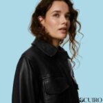 Women's Collared Biker Leather Jacket - Image 5