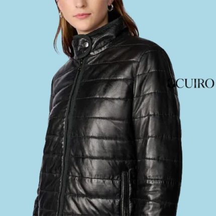 Women’s Katrina Leather Packable Black Puffer Jacket