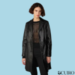 Women’s Nora Button Down Lamb Trench Black Jacket