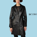 Women’s Nora Button Down Lamb Trench Black Jacket
