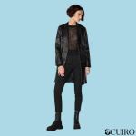 Women’s Nora Button Down Lamb Trench Black Jacket