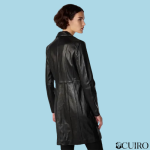 Women’s Nora Button Down Lamb Trench Black Jacket