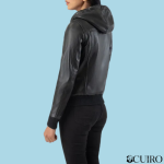 Women’s Rebella Black Hooded Leather Bomber Jacket
