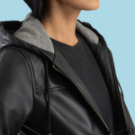 Women’s Rebella Black Hooded Leather Bomber Jacket