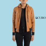 Women’s Rebella Brown Hooded Leather Bomber Jacket