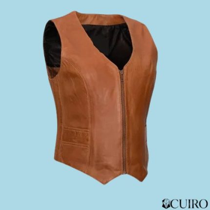 Women’s Savannah Western Style Motorcycle Brown Leather Vest