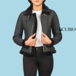 Women’s Sherilyn B-3 Distressed Black Leather Goatskin Bomber Jacket
