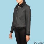 Women’s Sherilyn B-3 Distressed Black Leather Goatskin Bomber Jacket