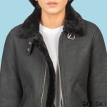 Women’s Sherilyn B-3 Distressed Black Leather Goatskin Bomber Jacket