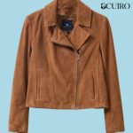 Women’s Suede Collared Biker Jacket Brown