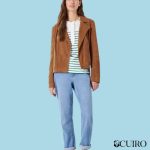 Women’s Suede Collared Biker Jacket Brown