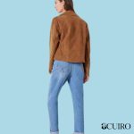 Women’s Suede Collared Biker Jacket Brown
