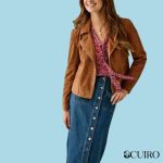 Women’s Suede Collared Biker Jacket Brown