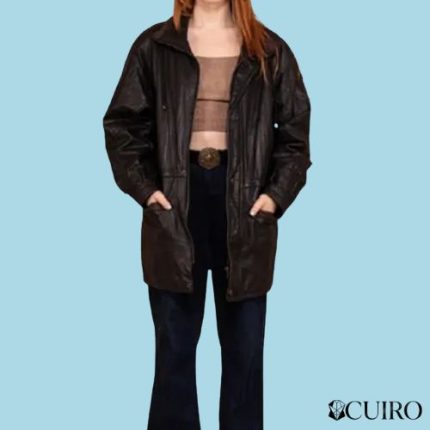 Women’s Vintage 80’s Women Black Leather Parka Coat