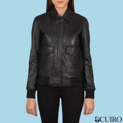Women’s Westa A-2 Black Leather Bomber Jacket